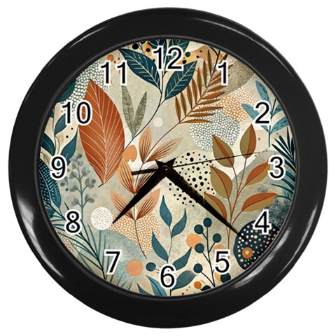 Leaves Pattern Floral Wall Clock (Black) from ArtsNow.com Front