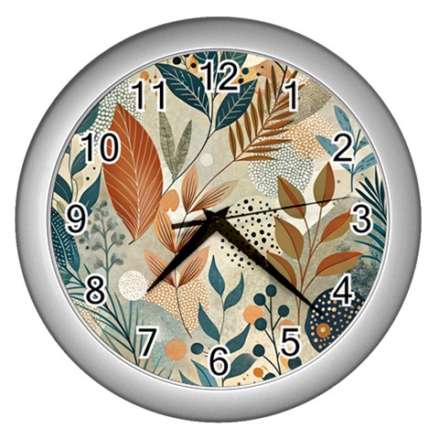 Leaves Pattern Floral Wall Clock (Silver) from ArtsNow.com Front