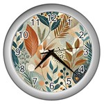 Leaves Pattern Floral Wall Clock (Silver)