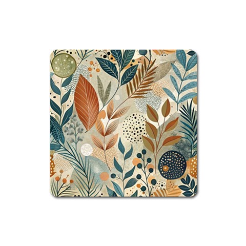 Leaves Pattern Floral Square Magnet from ArtsNow.com Front