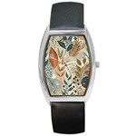 Leaves Pattern Floral Barrel Style Metal Watch