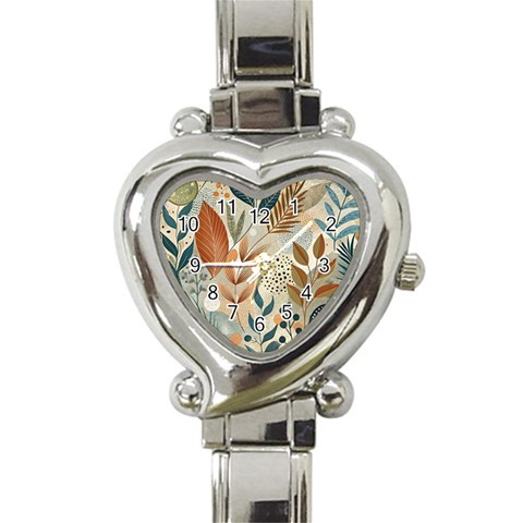 Leaves Pattern Floral Heart Italian Charm Watch from ArtsNow.com Front