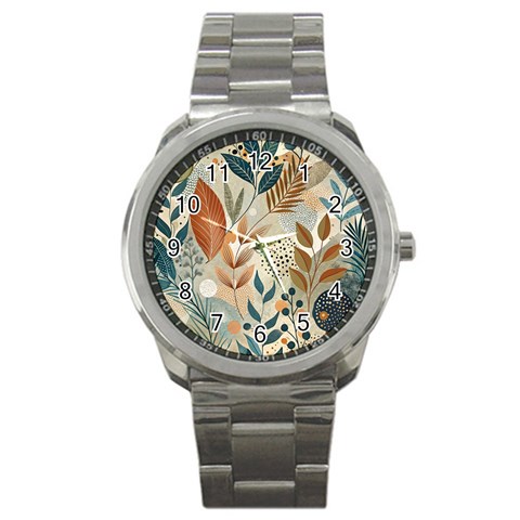 Leaves Pattern Floral Sport Metal Watch from ArtsNow.com Front