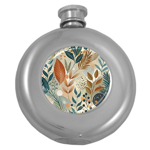 Leaves Pattern Floral Round Hip Flask (5 oz) from ArtsNow.com Front