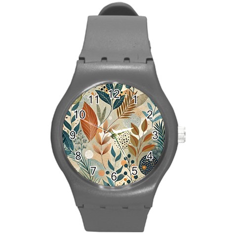 Leaves Pattern Floral Round Plastic Sport Watch (M) from ArtsNow.com Front