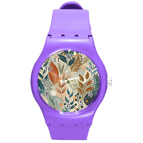 Leaves Pattern Floral Round Plastic Sport Watch (M) from ArtsNow.com Front