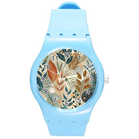 Leaves Pattern Floral Round Plastic Sport Watch (M) from ArtsNow.com Front