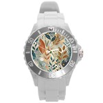 Leaves Pattern Floral Round Plastic Sport Watch (L)