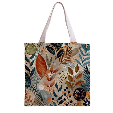 Leaves Pattern Floral Zipper Grocery Tote Bag from ArtsNow.com Front