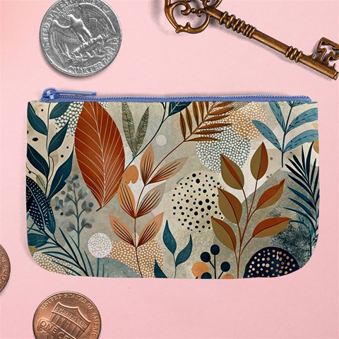 Leaves Pattern Floral Large Coin Purse from ArtsNow.com Front