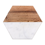 Leaves Pattern Floral Marble Wood Coaster (Hexagon) 