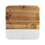 Leaves Pattern Floral Marble Wood Coaster (Square)