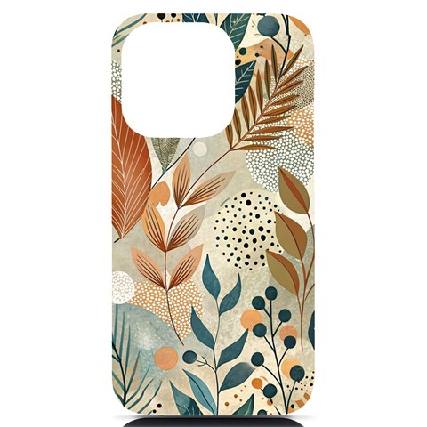 Leaves Pattern Floral iPhone 14 Pro Black UV Print Case from ArtsNow.com Front