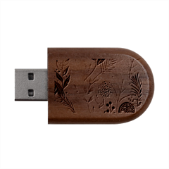 Leaves Pattern Floral Wood Oval USB Flash Drive from ArtsNow.com USB