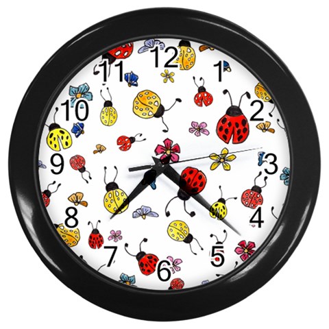 Seamless Pattern Nature Flowers Wall Clock (Black) from ArtsNow.com Front