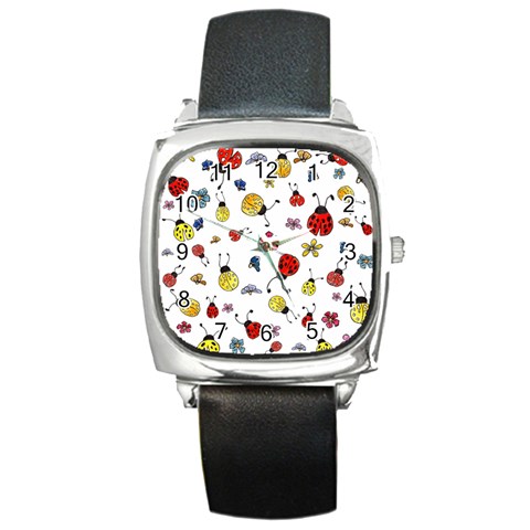 Seamless Pattern Nature Flowers Square Metal Watch from ArtsNow.com Front