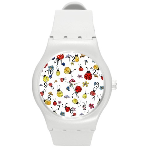 Seamless Pattern Nature Flowers Round Plastic Sport Watch (M) from ArtsNow.com Front