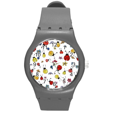 Seamless Pattern Nature Flowers Round Plastic Sport Watch (M) from ArtsNow.com Front