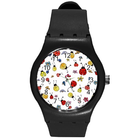 Seamless Pattern Nature Flowers Round Plastic Sport Watch (M) from ArtsNow.com Front