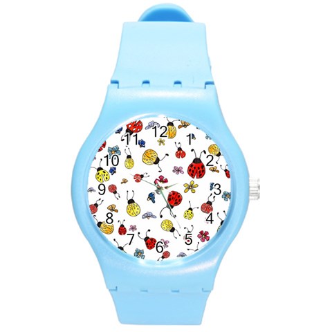 Seamless Pattern Nature Flowers Round Plastic Sport Watch (M) from ArtsNow.com Front