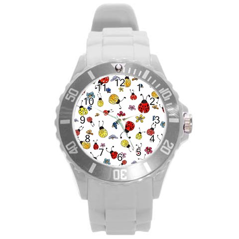 Seamless Pattern Nature Flowers Round Plastic Sport Watch (L) from ArtsNow.com Front