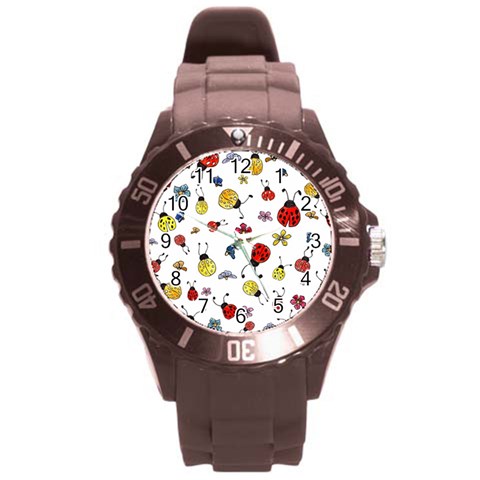 Seamless Pattern Nature Flowers Round Plastic Sport Watch (L) from ArtsNow.com Front