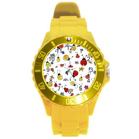 Seamless Pattern Nature Flowers Round Plastic Sport Watch (L) from ArtsNow.com Front