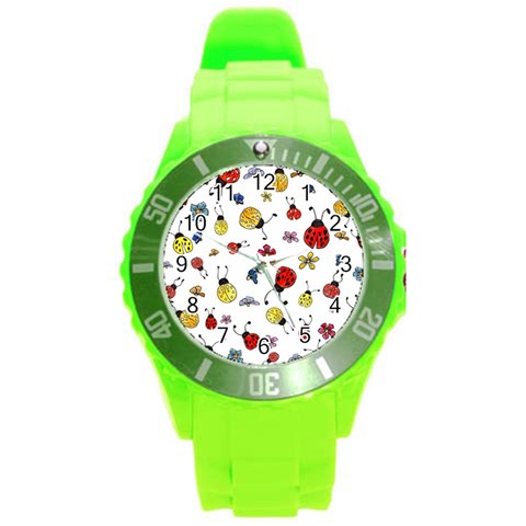 Seamless Pattern Nature Flowers Round Plastic Sport Watch (L) from ArtsNow.com Front