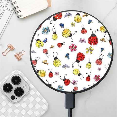 Seamless Pattern Nature Flowers Wireless Fast Charger(Black) from ArtsNow.com Front