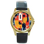 Abstract Pattern Design Round Gold Metal Watch