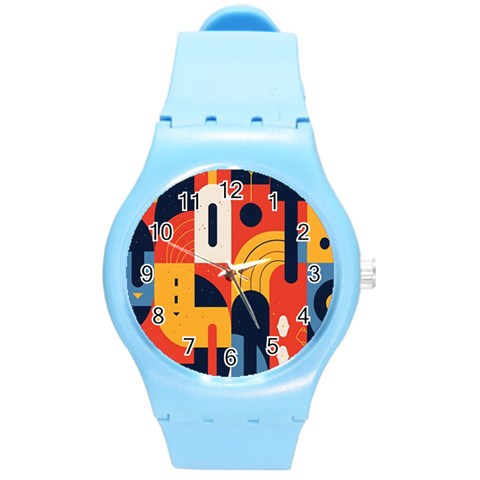 Abstract Pattern Design Round Plastic Sport Watch (M) from ArtsNow.com Front