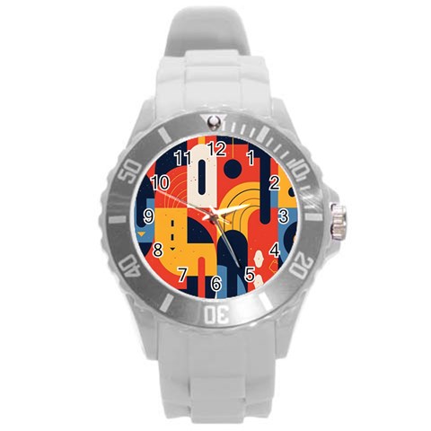 Abstract Pattern Design Round Plastic Sport Watch (L) from ArtsNow.com Front