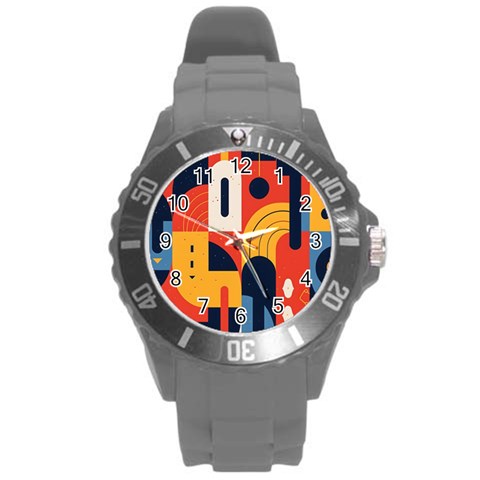 Abstract Pattern Design Round Plastic Sport Watch (L) from ArtsNow.com Front