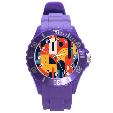 Abstract Pattern Design Round Plastic Sport Watch (L) from ArtsNow.com Front