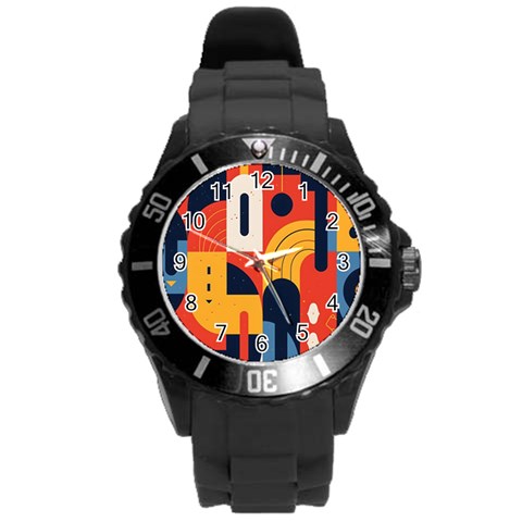 Abstract Pattern Design Round Plastic Sport Watch (L) from ArtsNow.com Front