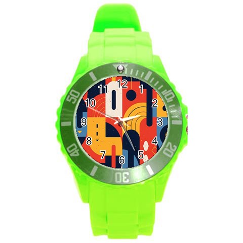 Abstract Pattern Design Round Plastic Sport Watch (L) from ArtsNow.com Front