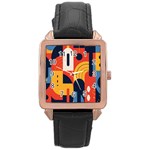 Abstract Pattern Design Rose Gold Leather Watch 