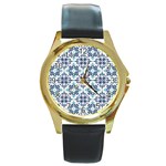 Tiles Abstract Pattern Texture Design Round Gold Metal Watch