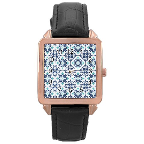 Tiles Abstract Pattern Texture Design Rose Gold Leather Watch  from ArtsNow.com Front