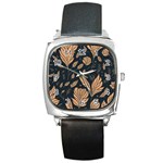 Background Pattern Leaves Texture Square Metal Watch