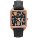 Background Pattern Leaves Texture Rose Gold Leather Watch 