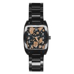 Background Pattern Leaves Texture Stainless Steel Barrel Watch