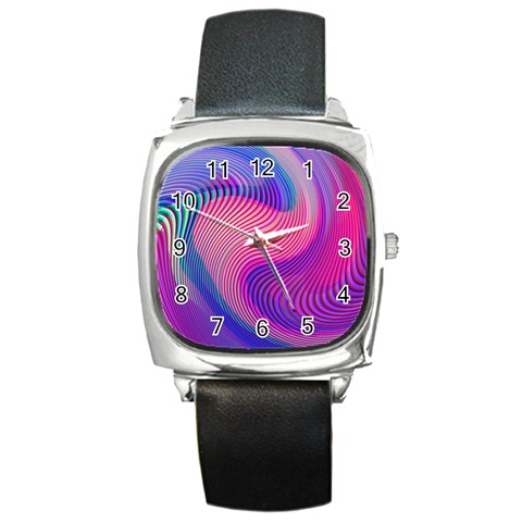 Swirl Twirl Design Pattern Purple Square Metal Watch from ArtsNow.com Front