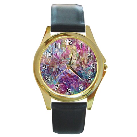 Melting patterns Round Gold Metal Watch from ArtsNow.com Front