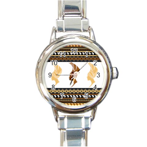 African Women Pattern Seamless Style Round Italian Charm Watch from ArtsNow.com Front