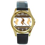 African Women Pattern Seamless Style Round Gold Metal Watch