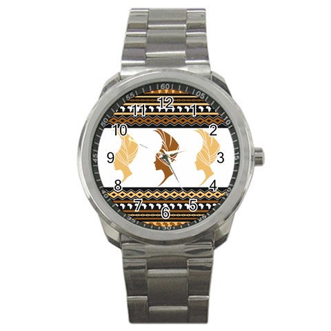 African Women Pattern Seamless Style Sport Metal Watch from ArtsNow.com Front