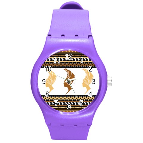 African Women Pattern Seamless Style Round Plastic Sport Watch (M) from ArtsNow.com Front