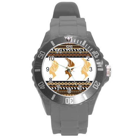 African Women Pattern Seamless Style Round Plastic Sport Watch (L) from ArtsNow.com Front