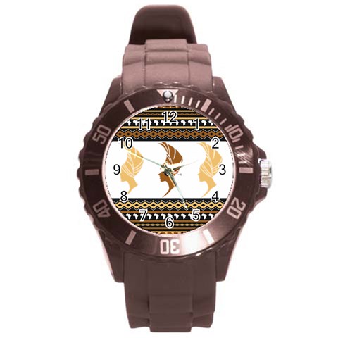 African Women Pattern Seamless Style Round Plastic Sport Watch (L) from ArtsNow.com Front